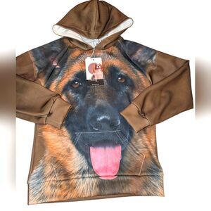 I Love Animals kids German Shepherd‎ brown hooded sweatshirt size large nwt